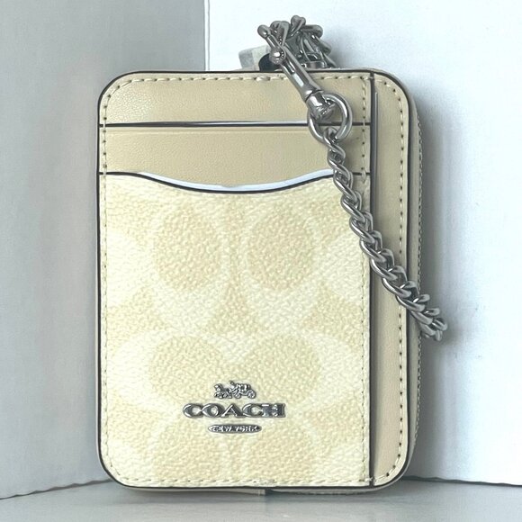 Coach Zip Card Case CW883 ID Wallet Yellow Signature Canvas Chain Strap ORGPKG - Picture 7 of 7